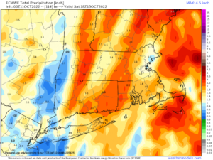 Good signal for 1-2" of rainfall overnight Thursday, with gusty winds 25-40mph out of the SE overnight