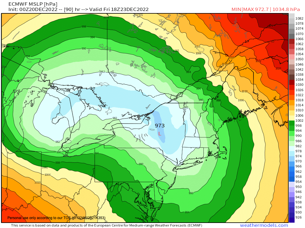 Strong low pressure in NY state Friday