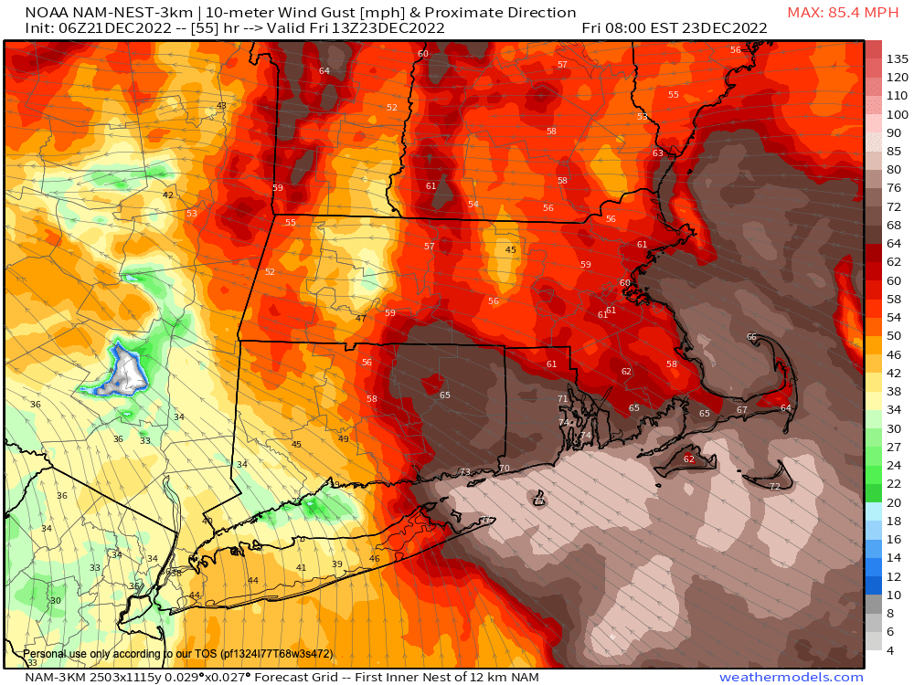 Southeasterly wind gusts to 60mph possible Friday