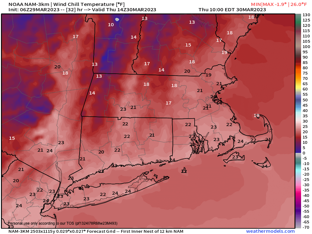 Wind chill in the teens Thurs morning!