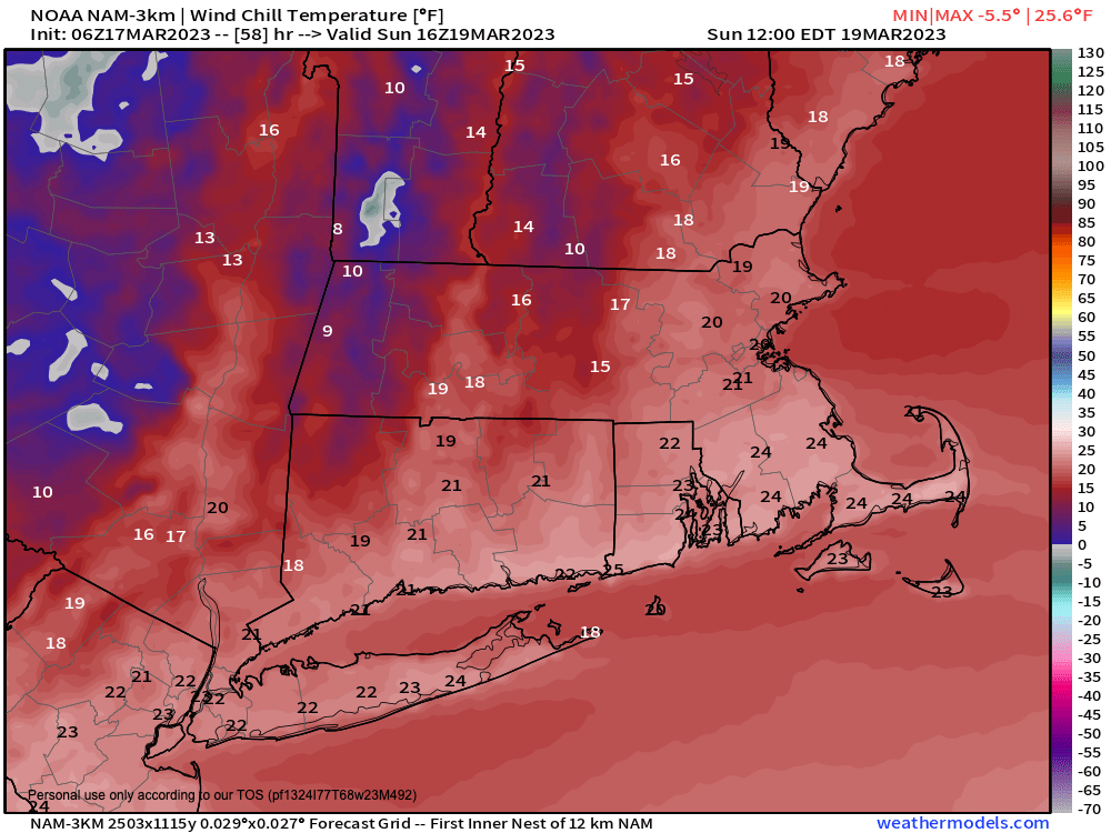 Wind chills in the teens Sunday