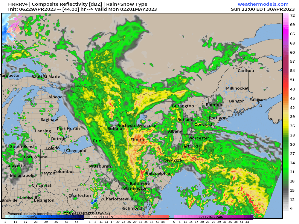 Heaviest rain Sunday night