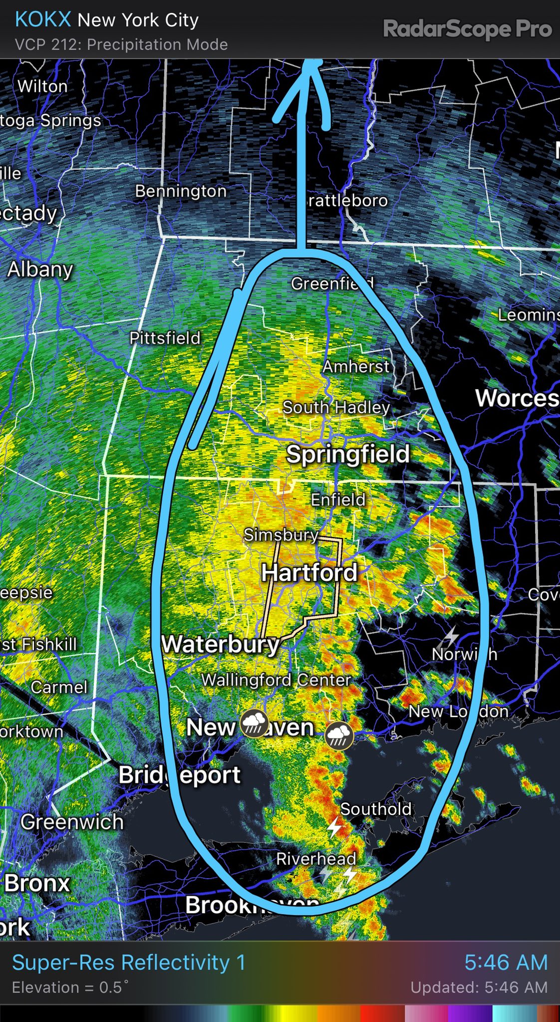 Radar showing steady to heavy rain at times Sunday AM.