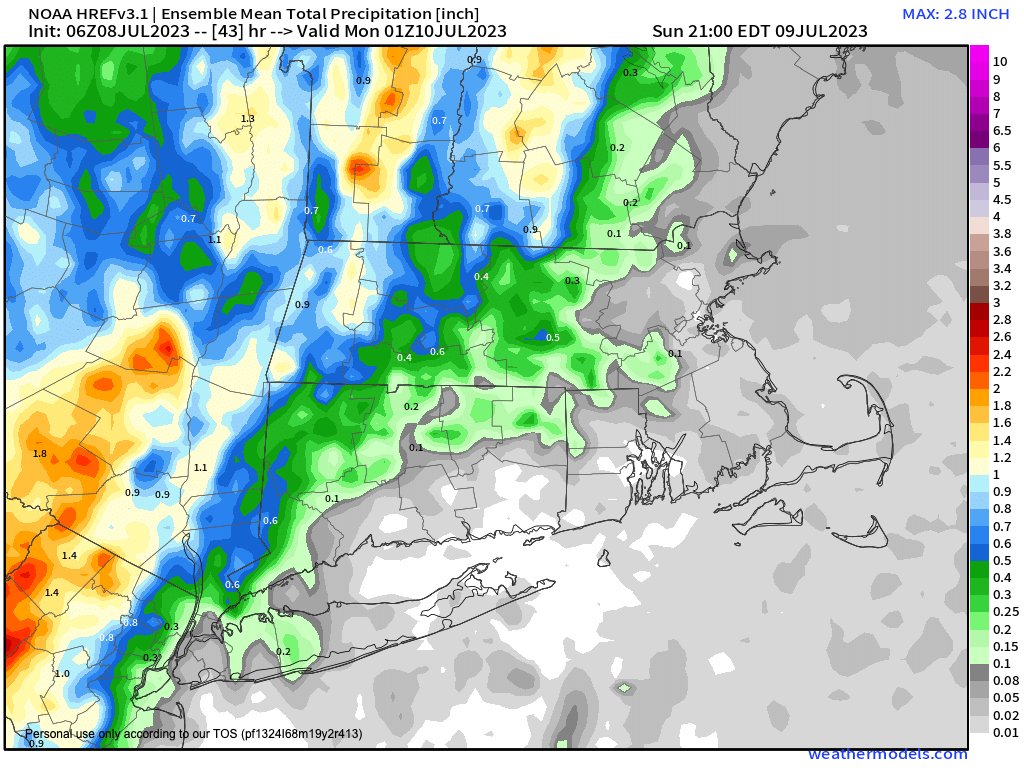 Most rainy west of the I-91 in high terrain