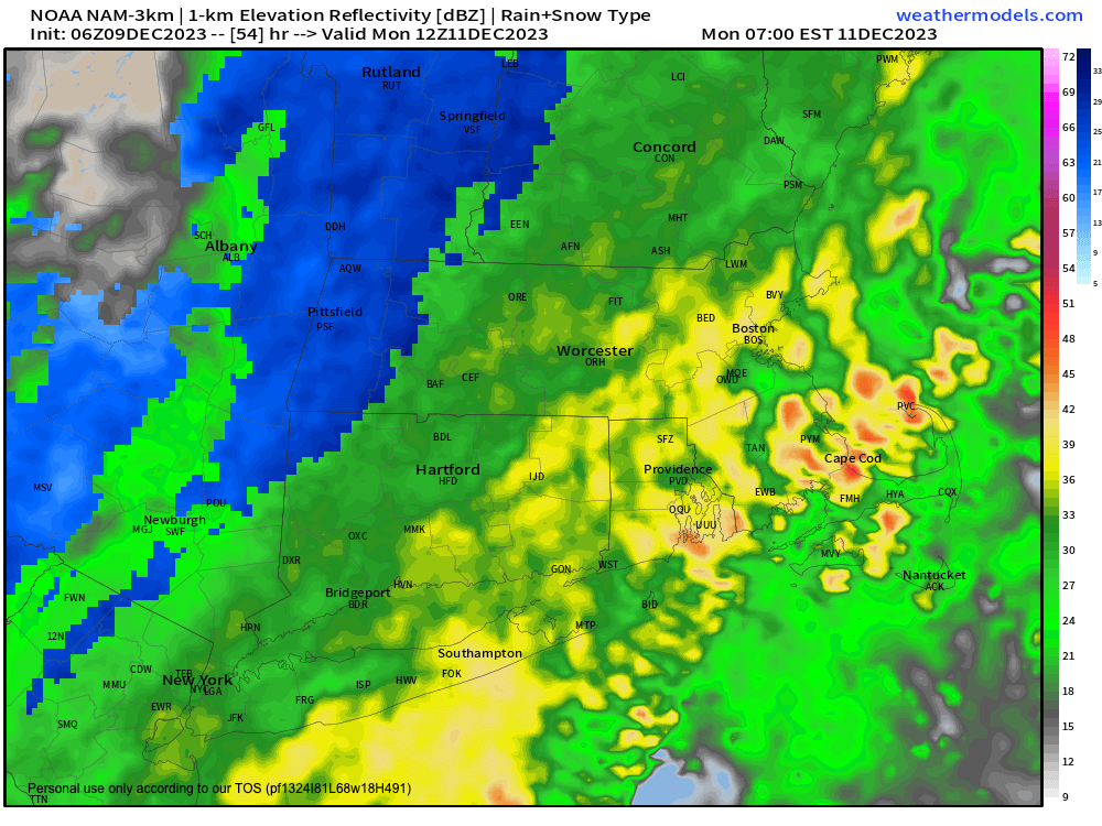 Snow possible in southern VT and northwest MA Monday morning