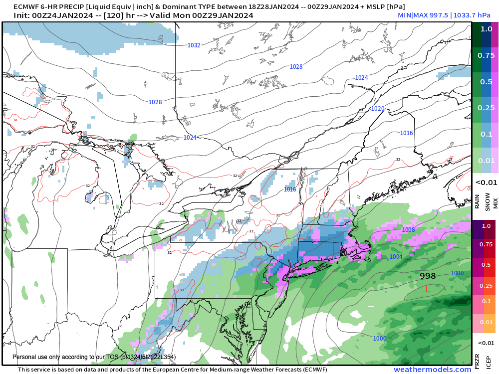 Western Mass Regional Weather For January 24 2024 Western Mass Weather   9 Km ECMWF USA Cities Precip Type MSLP Precip Type MSLP 120 25 