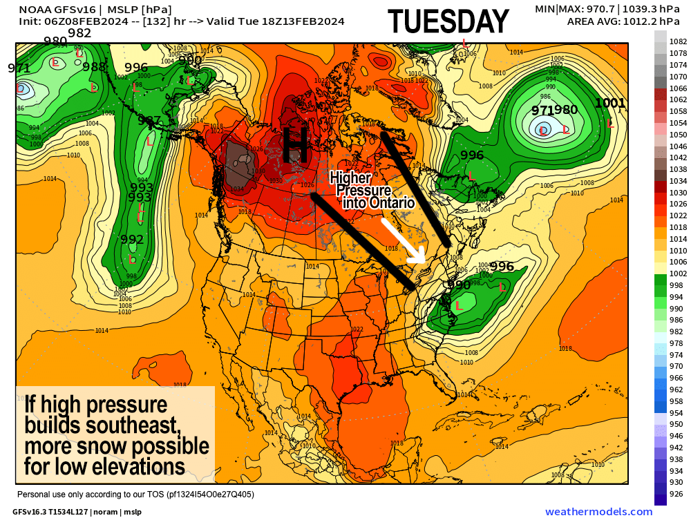 Ontario high pressure key to snow impacts Tues